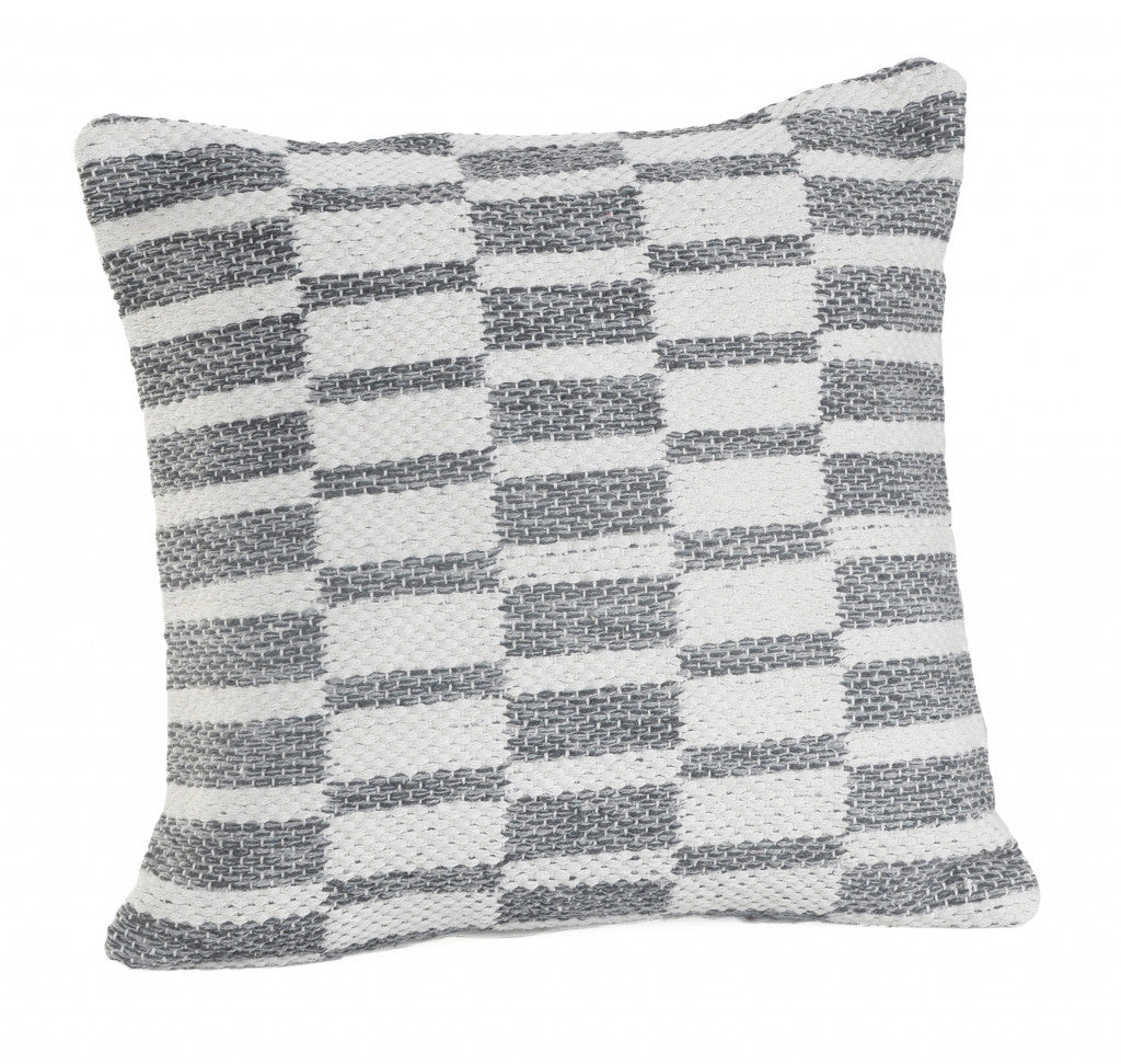 18 X 18 Gray And White 100% Cotton Geometric Zippered Pillow