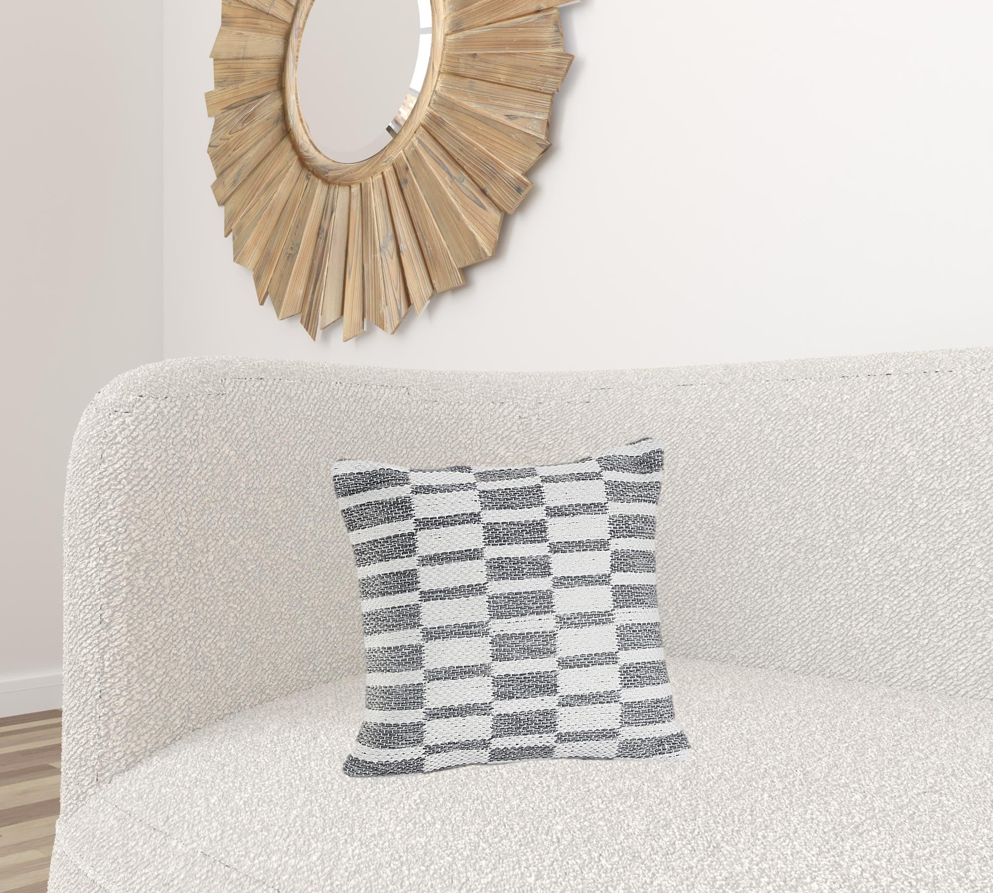 18 X 18 Gray And White 100% Cotton Geometric Zippered Pillow