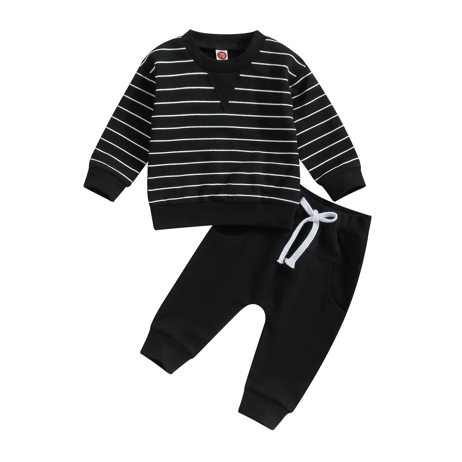 2 Pieces Set Baby Kid Boys Striped Tops And Solid Color Pants Wholesale 231130315