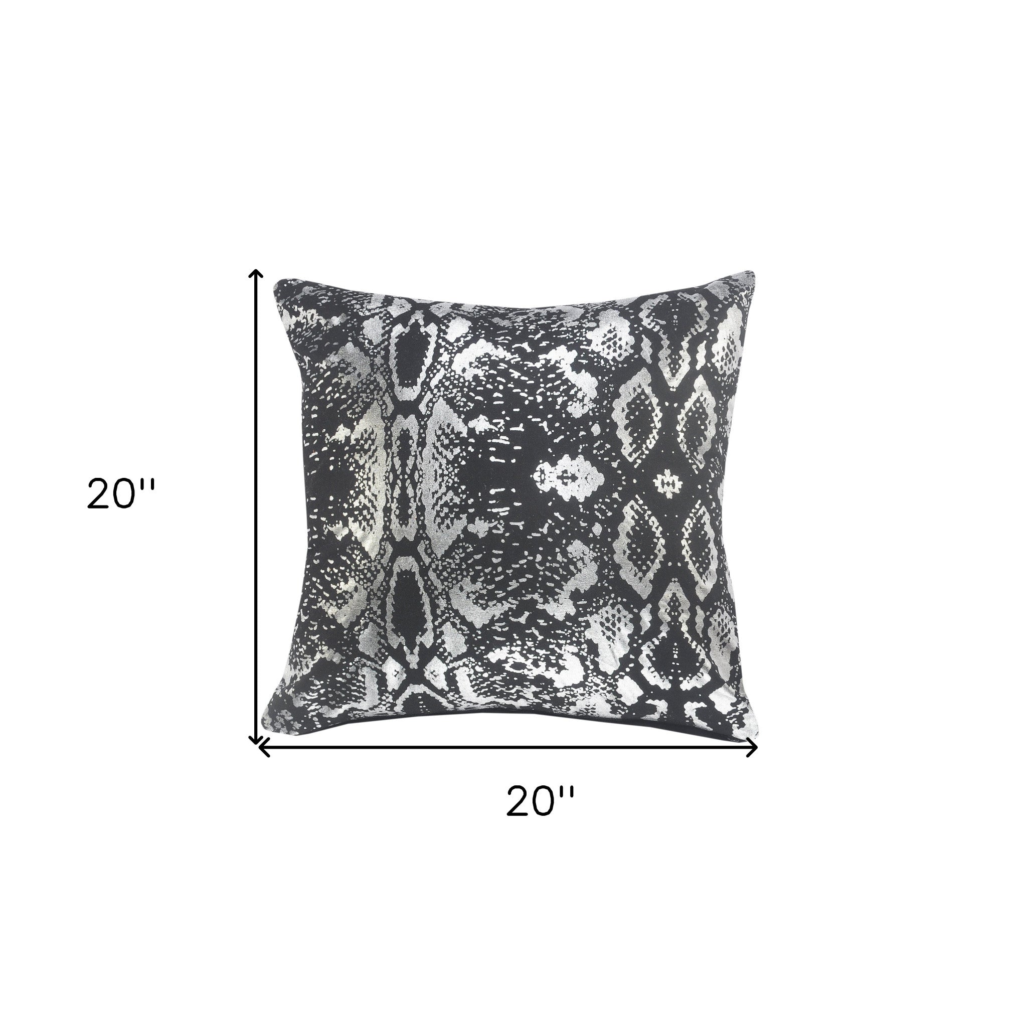 20 X 20 Black And Silver 100% Cotton Animal Print Zippered Pillow