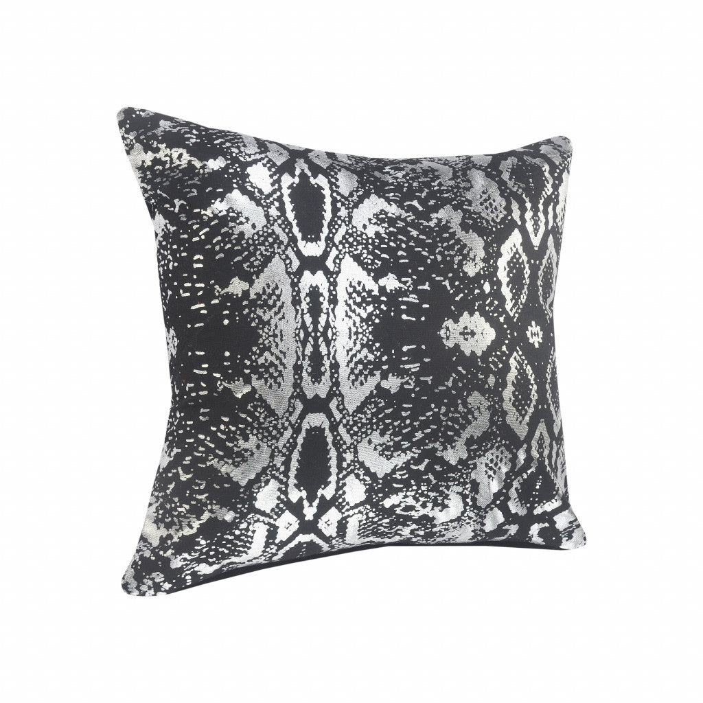 20 X 20 Black And Silver 100% Cotton Animal Print Zippered Pillow