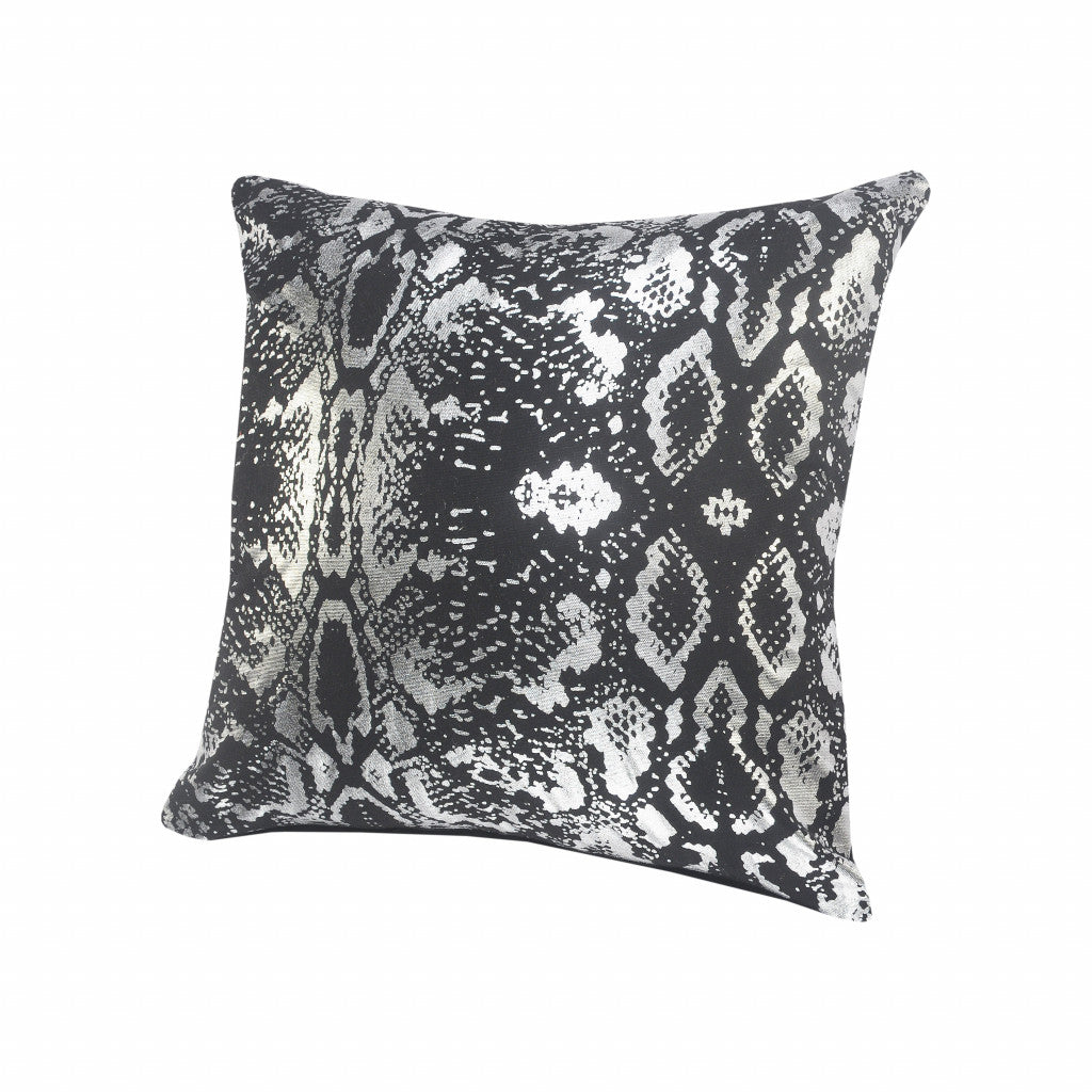 20 X 20 Black And Silver 100% Cotton Animal Print Zippered Pillow