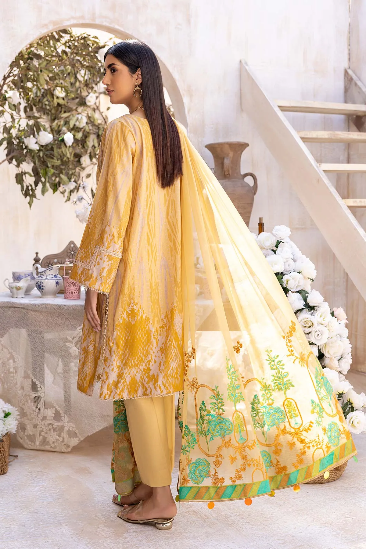 3-Pc Charizma Unstitched Embroidered Lawn Shirt With Embroidered Chiffon Dupatta AN23-14