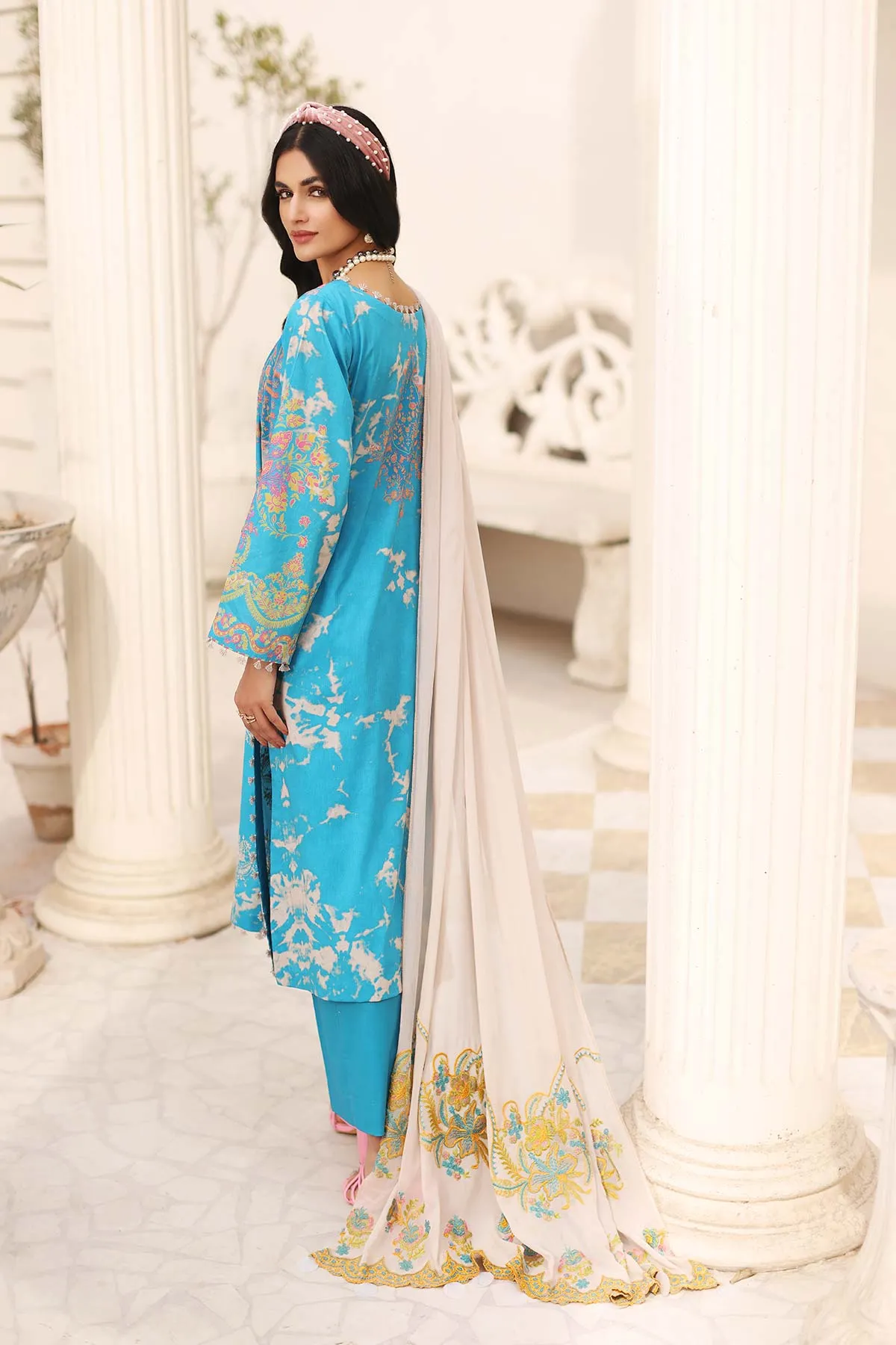 3-Pc Charizma Unstitched Embroidered Lawn Shirt With Embroidered Chiffon Dupatta AN23-23