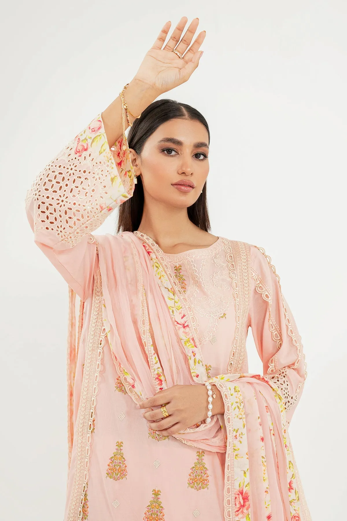 3-Pc Charizma Unstitched Embroidered Lawn With Printed Chiffon Dupatta RM3-11