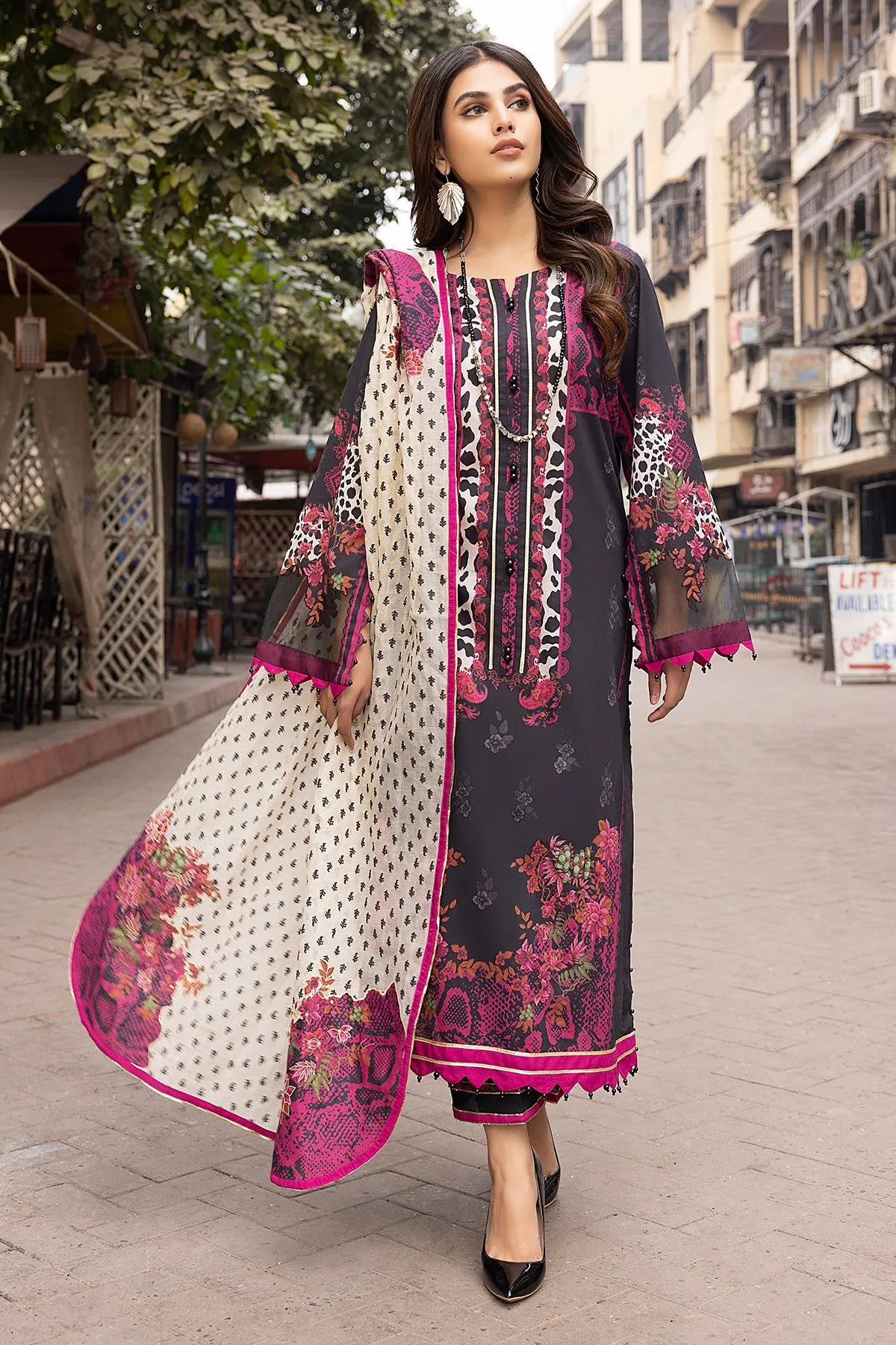 3-Pc Charizma Unstitched Printed Lawn With Embroidered Dupatta CPE23-05