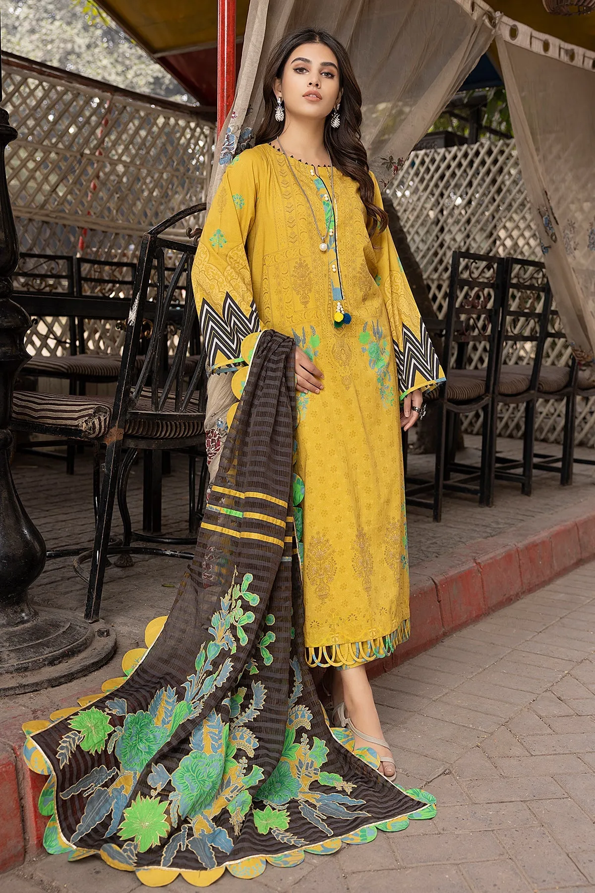 3-Pc Charizma Unstitched Printed Lawn With Embroidered Dupatta CPE23-12