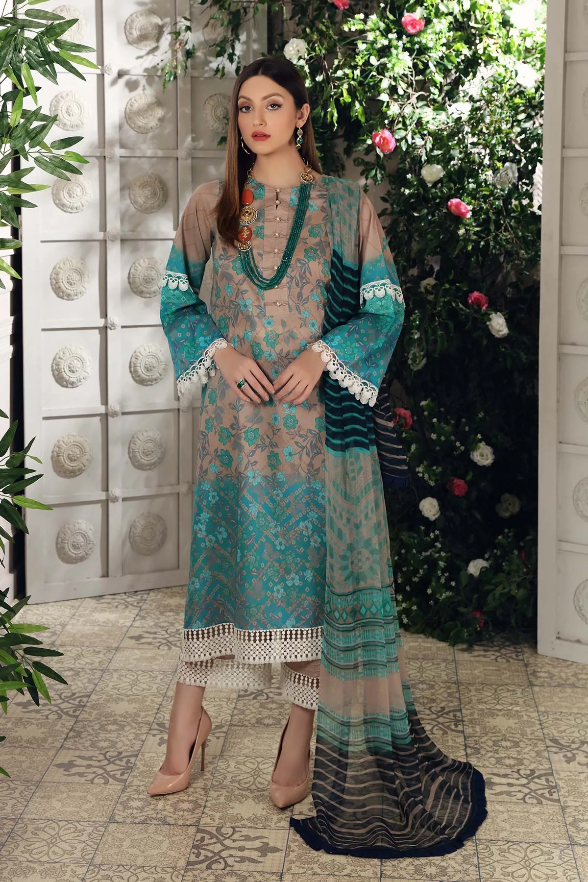 3-Pc Printed Lawn Unstitched With Lawn Dupatta CP22-80