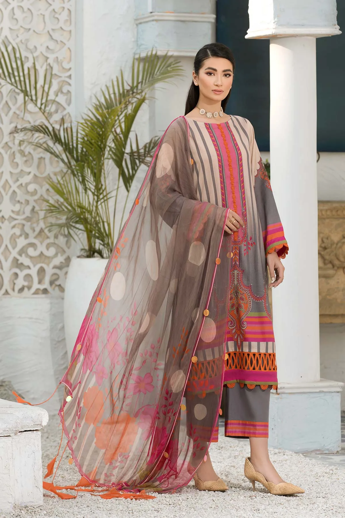 3-Pc Printed Lawn Unstitched With Lawn Dupatta CP22-84