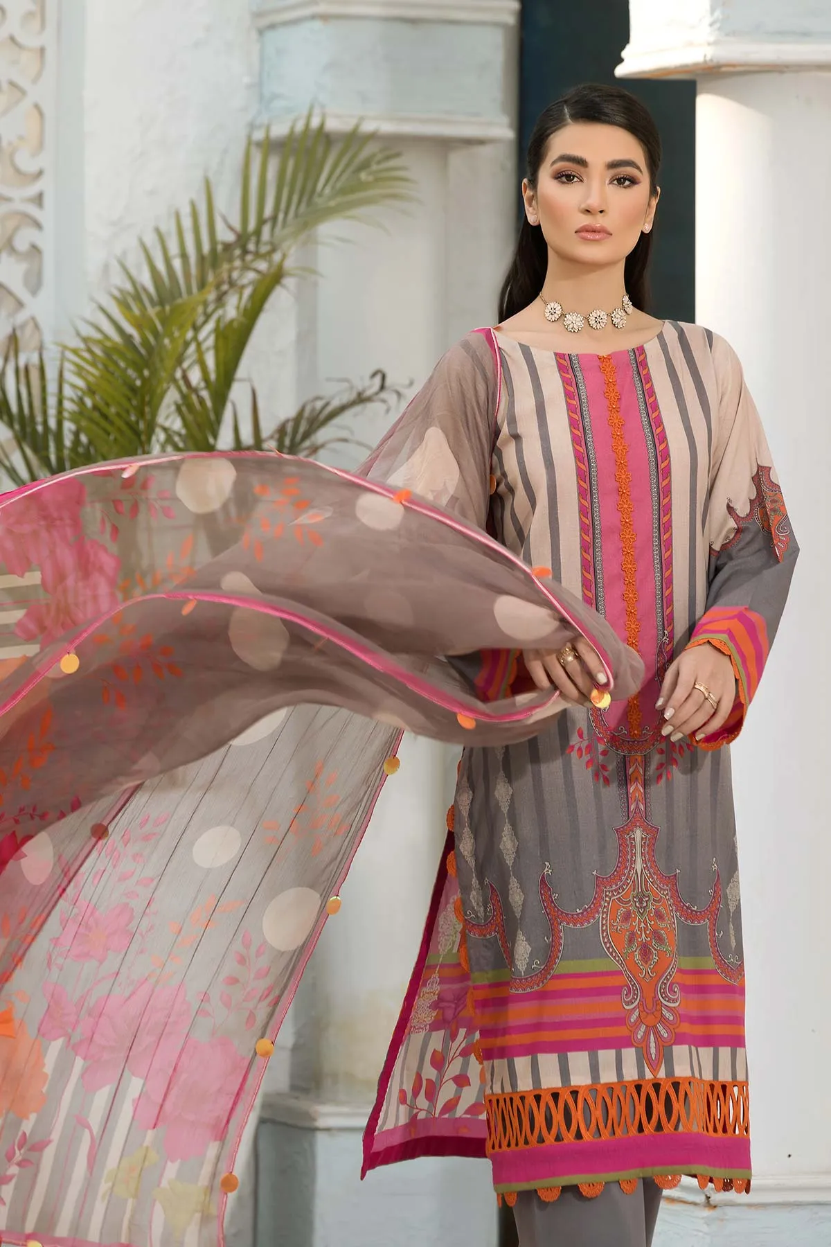 3-Pc Printed Lawn Unstitched With Lawn Dupatta CP22-84