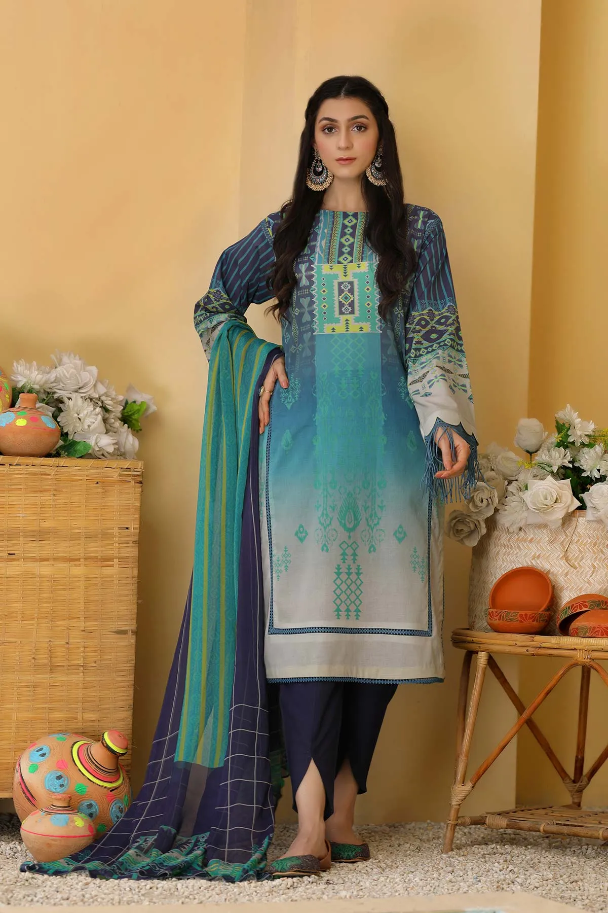 3-Pc Printed Lawn Unstitched With Lawn Dupatta CP22-93