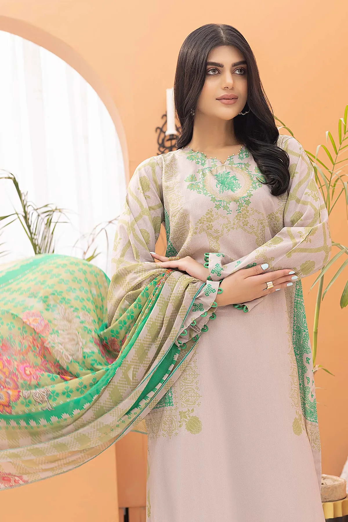 3-Pc Printed Lawn Unstitched With Voil Dupatta CP22-022