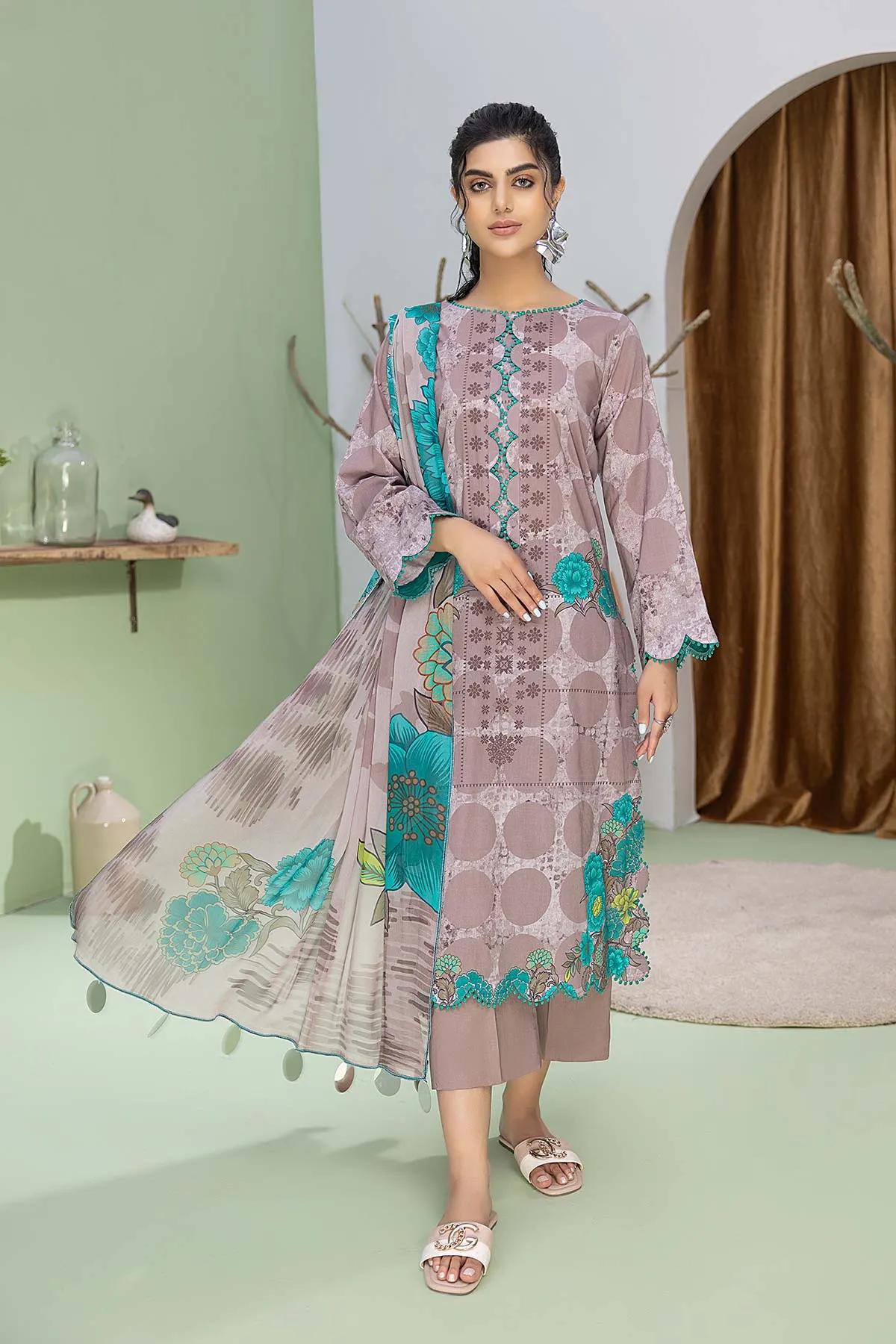 3-Pc Printed Lawn Unstitched With Voil Dupatta CP22-057