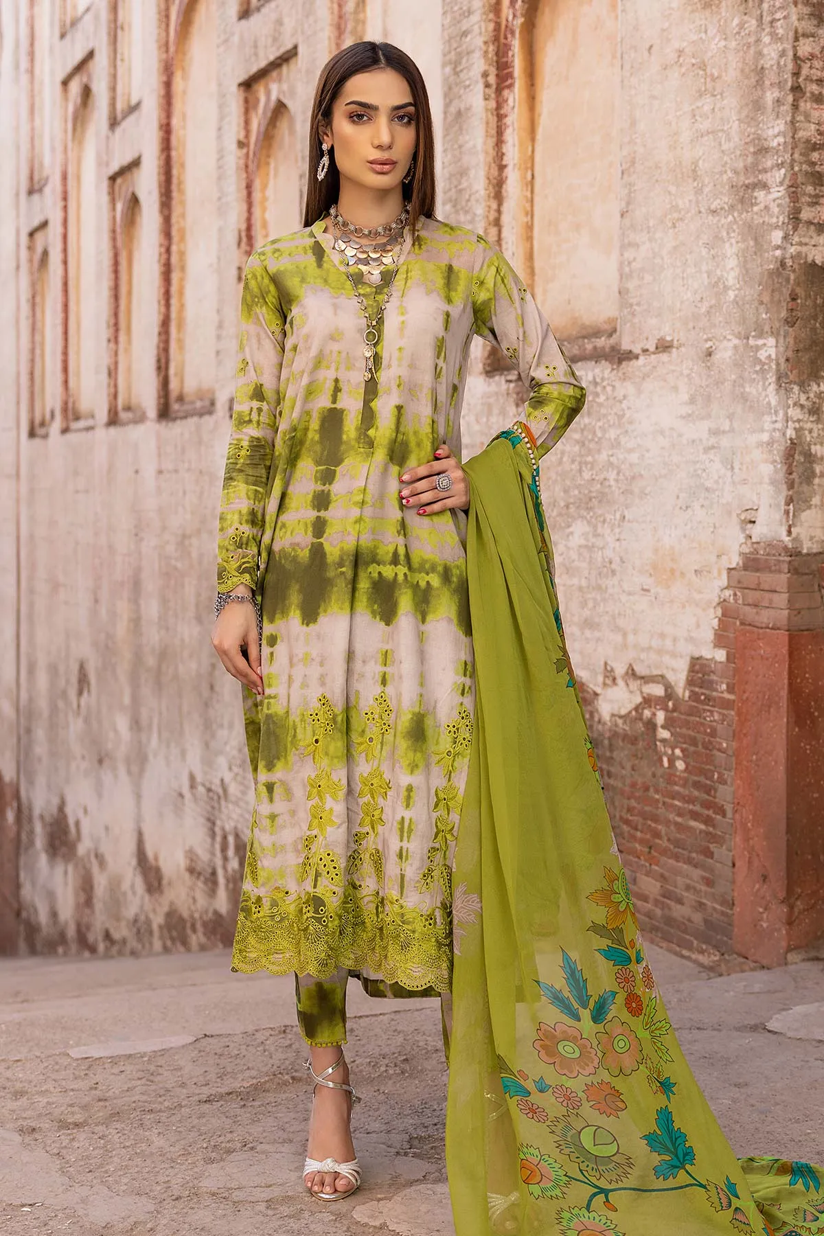 3-Pc Shifley Embroidered Shirt With Printed Trouser and Printed Chiffon Dupatta FFP23-17