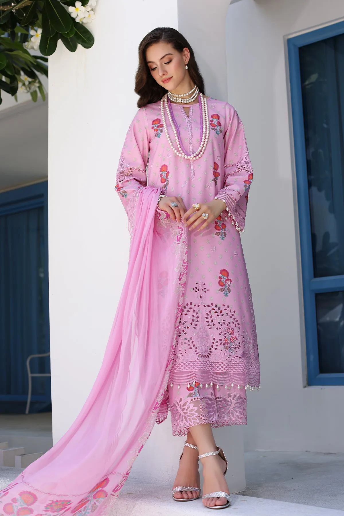 3-PC UNSTITCHED EMBROIDERED LAWN SHIRT WITH EMBROIDERED CHIFFON DUPATTA  CN4-17