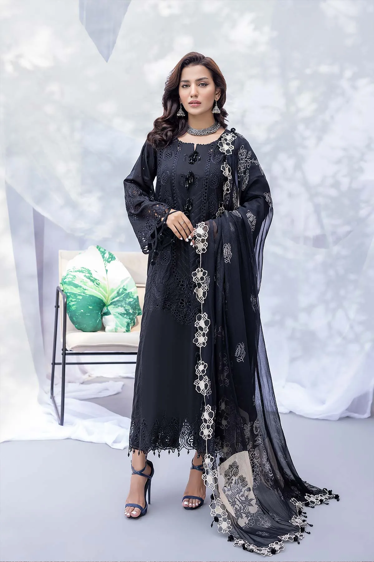 3-PC Unstitched Embroidered Lawn With Embroidered Chifoon Dupatta CQ22-11