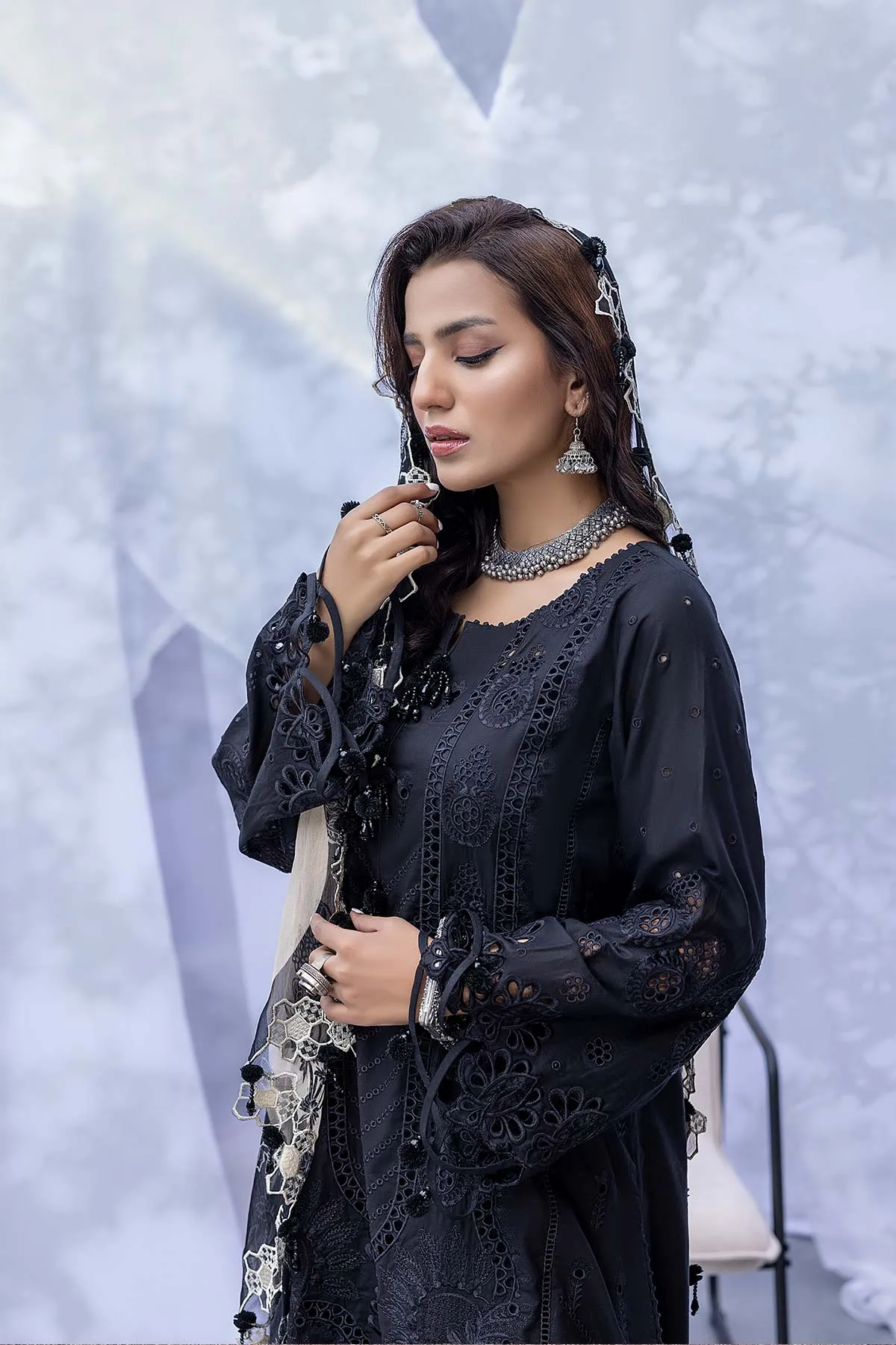 3-PC Unstitched Embroidered Lawn With Embroidered Chifoon Dupatta CQ22-11