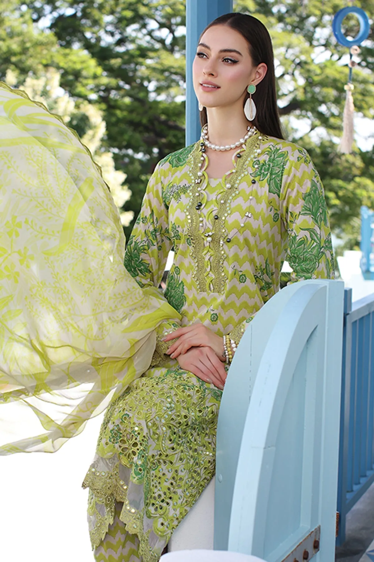 3-PC Unstitched Embroidered Lawn with Embroidred Chiffon Dupatta CCH4-03