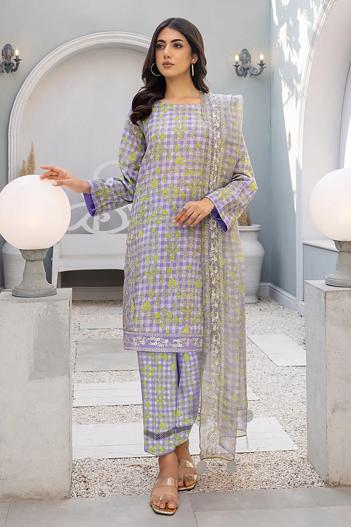 3-Pc Unstitched Embroidered Shirt with Embroidered Net Dupatta SH23-16