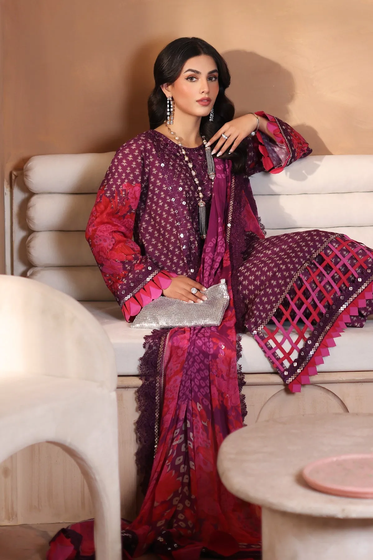 3-Pc Unstitched Printed Embroidered Lawn Shirt With Printed Chiffon Dupatta CRS4-02