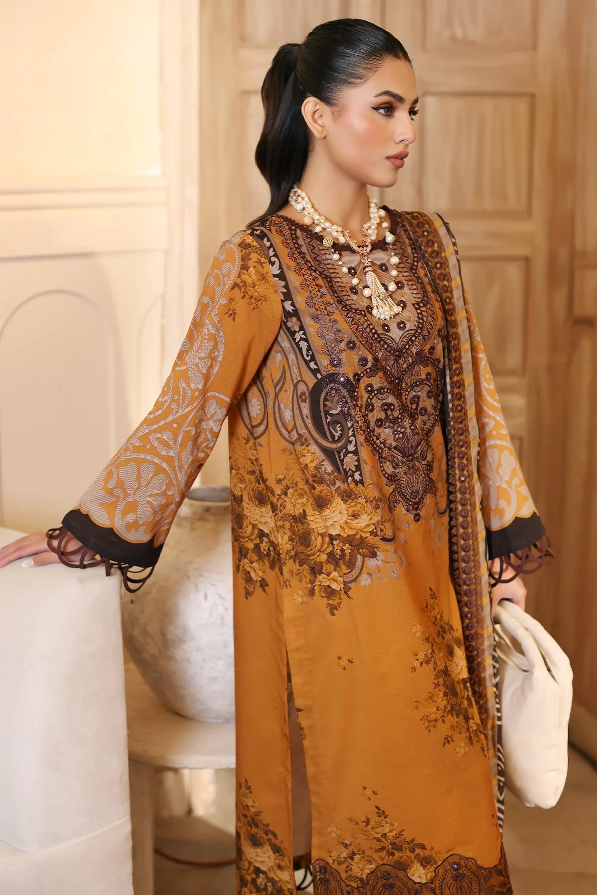 3-Pc Unstitched Printed Embroidered Lawn Shirt With Printed Chiffon Dupatta CRS4-04