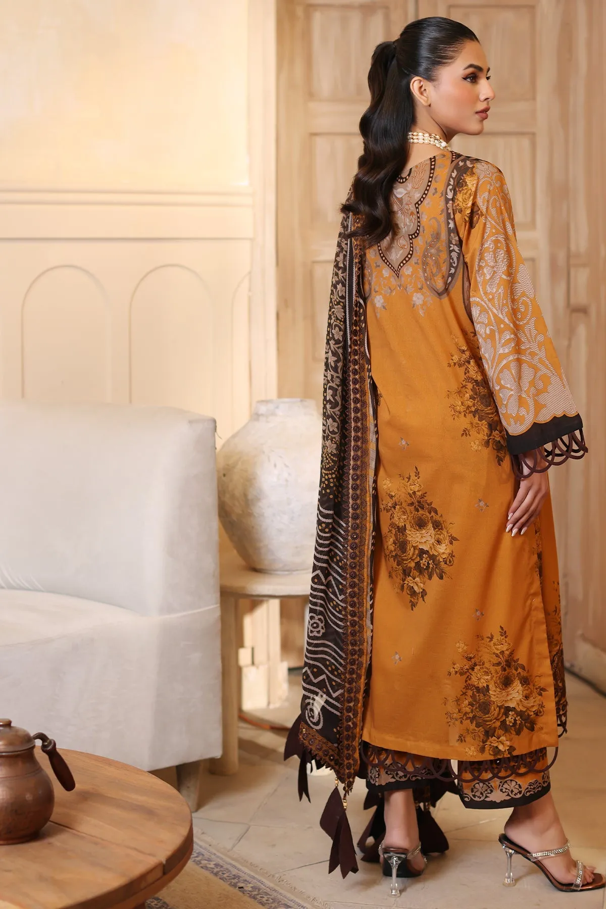 3-Pc Unstitched Printed Embroidered Lawn Shirt With Printed Chiffon Dupatta CRS4-04