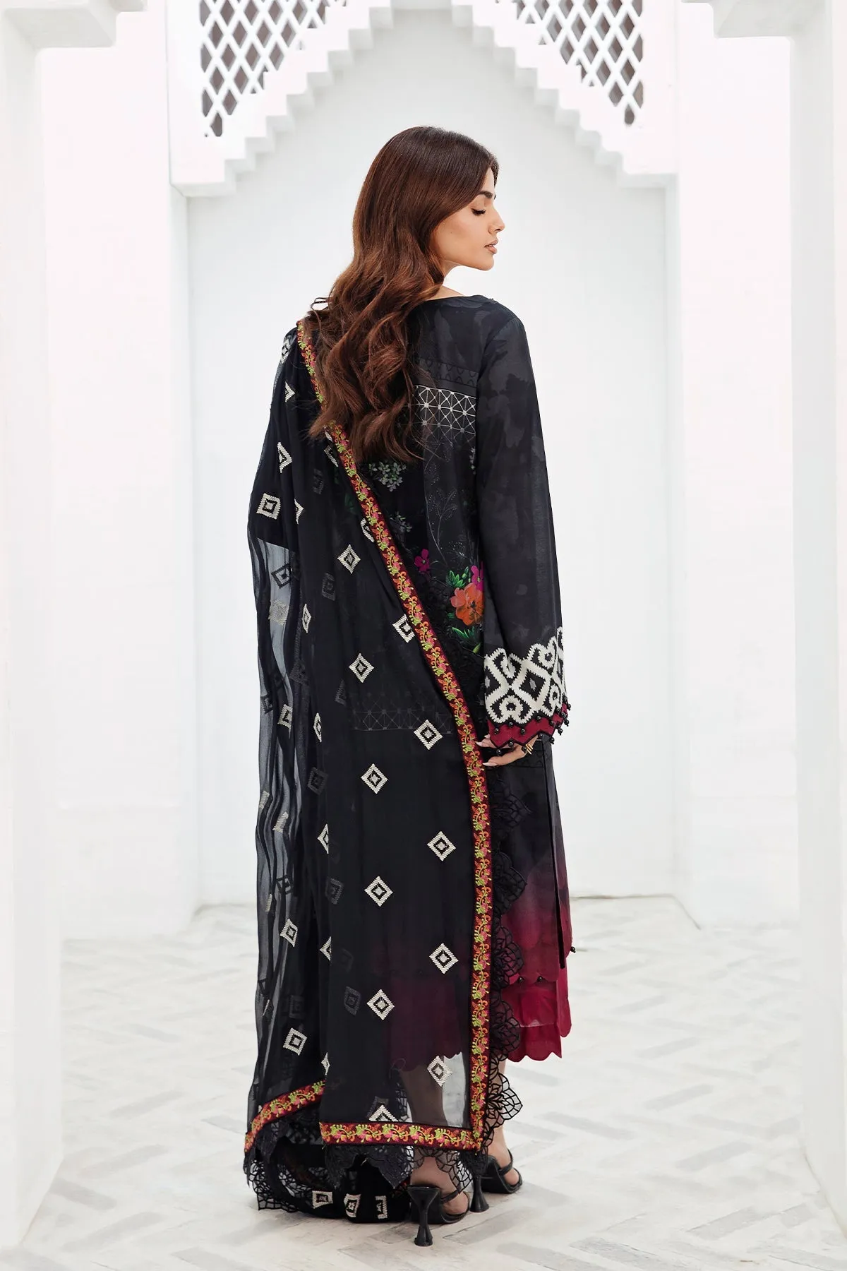 3-PC Unstitched Printed Lawn Shirt with Embroidered Chiffon Dupatta PM4-16