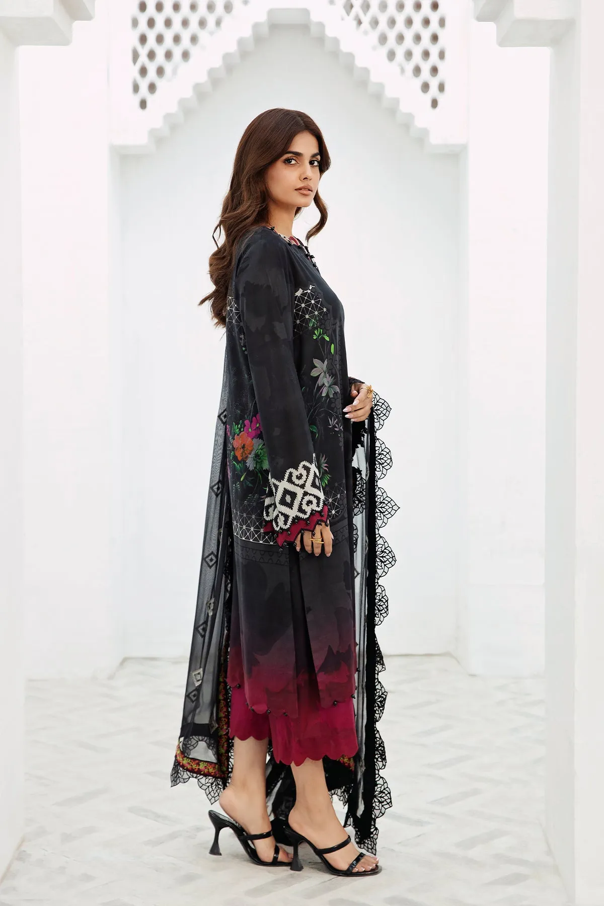 3-PC Unstitched Printed Lawn Shirt with Embroidered Chiffon Dupatta PM4-16