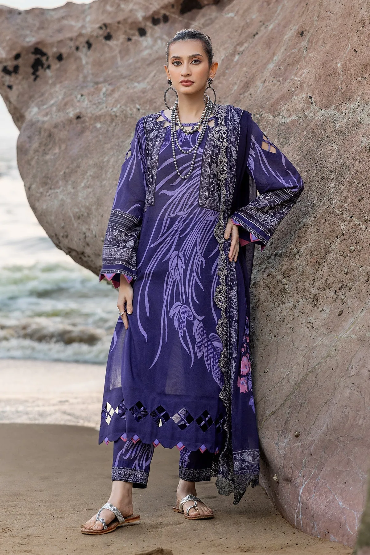 3-Pc Unstitched Printed Lawn with Embroidered Chiffon Dupatta PM4-24