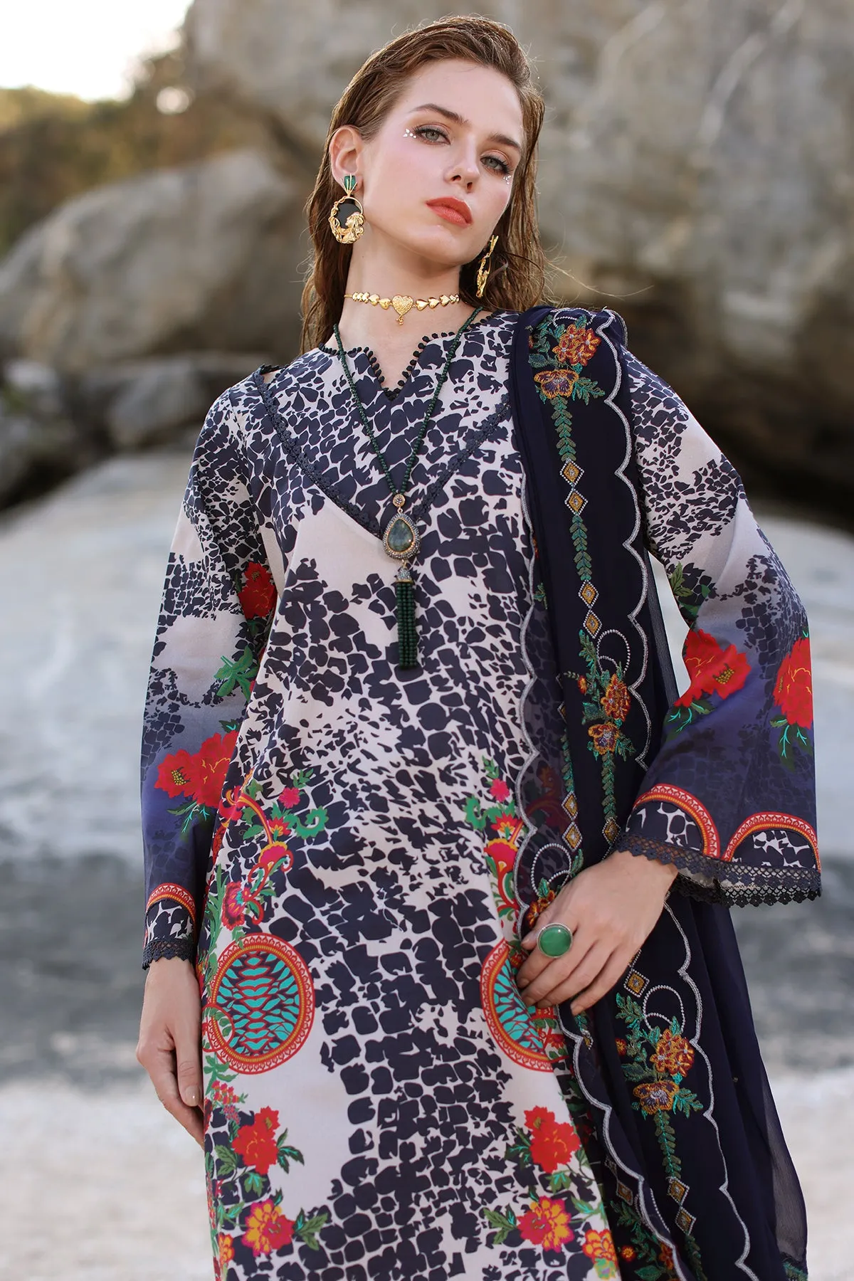 3-PC Unstitched Printed Lawn with Embroidered Chiffon Dupatta PM4-30