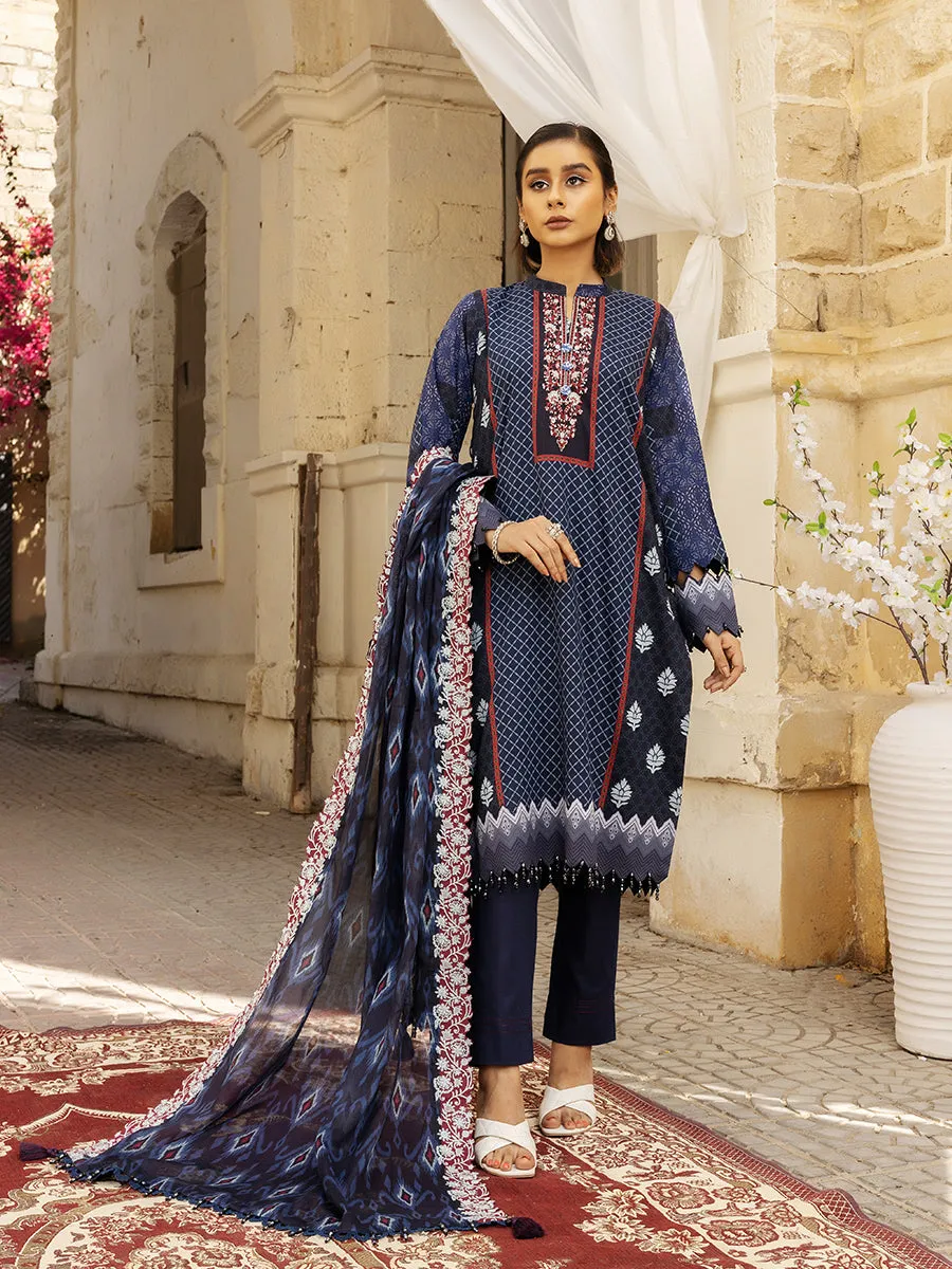 3pc Unstitched - Printed Embroidered Lawn Shirt With Printed Embroidered Lawn Dupatta