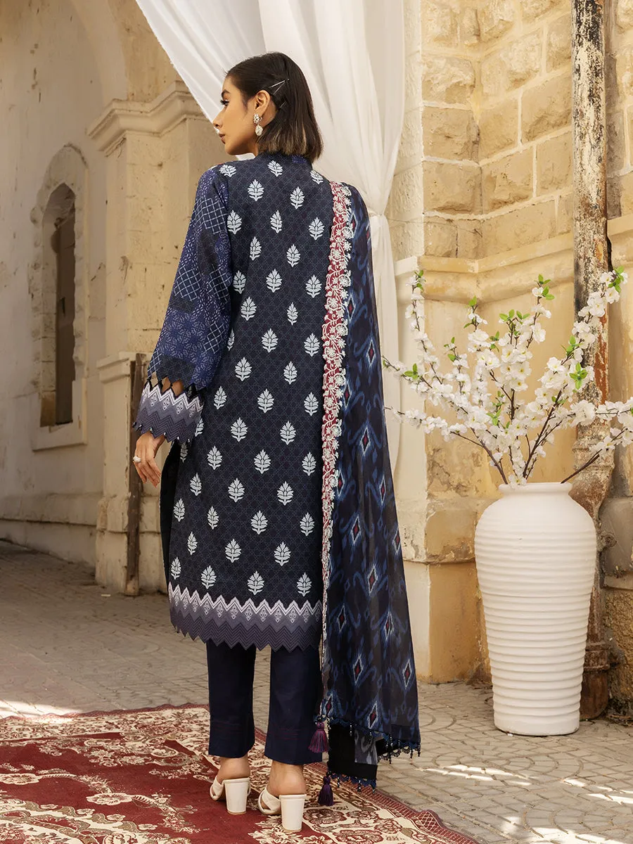 3pc Unstitched - Printed Embroidered Lawn Shirt With Printed Embroidered Lawn Dupatta