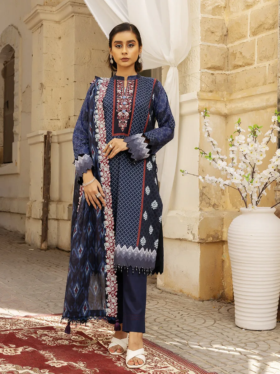 3pc Unstitched - Printed Embroidered Lawn Shirt With Printed Embroidered Lawn Dupatta