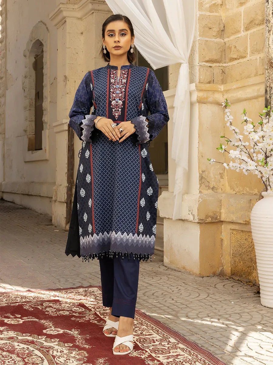 3pc Unstitched - Printed Embroidered Lawn Shirt With Printed Embroidered Lawn Dupatta