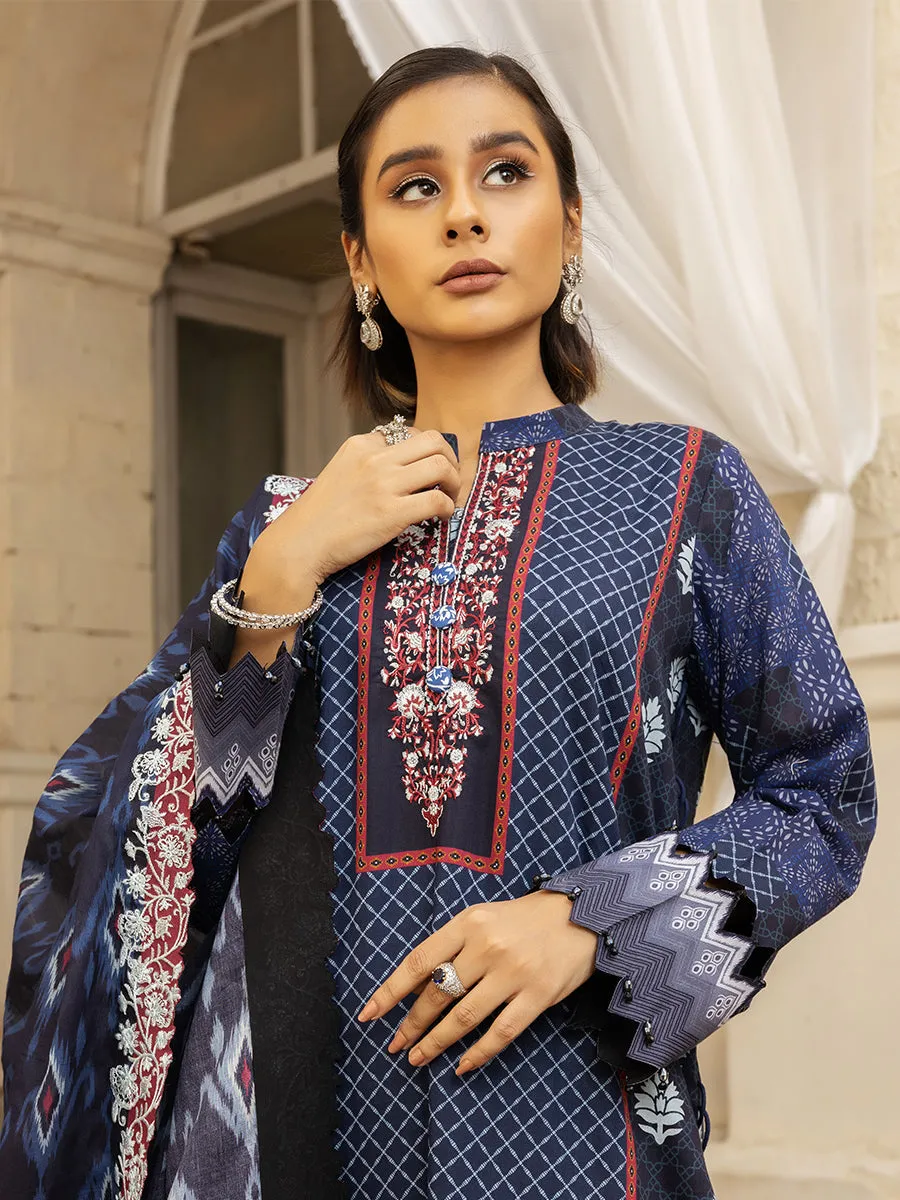 3pc Unstitched - Printed Embroidered Lawn Shirt With Printed Embroidered Lawn Dupatta