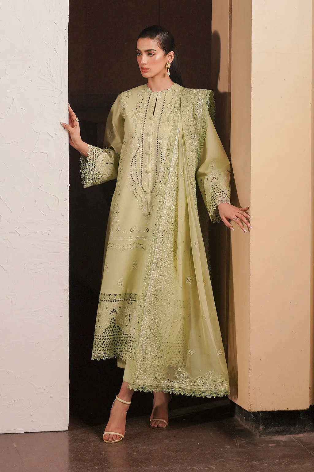 Afrozeh Festive Unstitched Chikankari Lawn 3Pc Suit AL-24-V4-02 KELLY