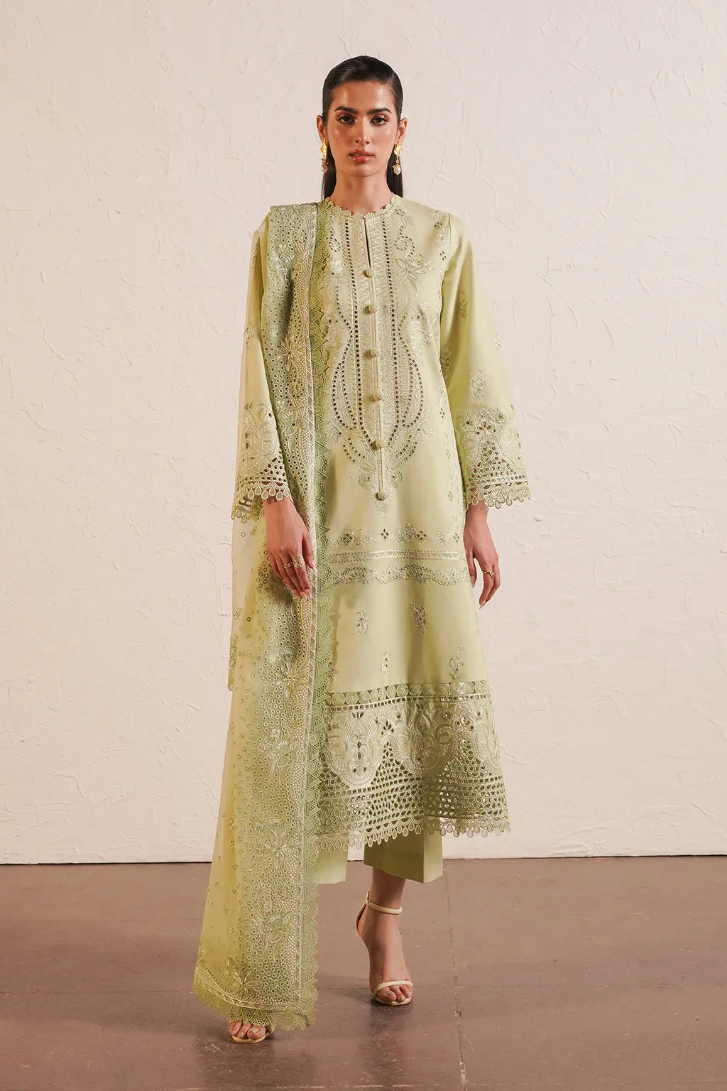 Afrozeh Festive Unstitched Chikankari Lawn 3Pc Suit AL-24-V4-02 KELLY