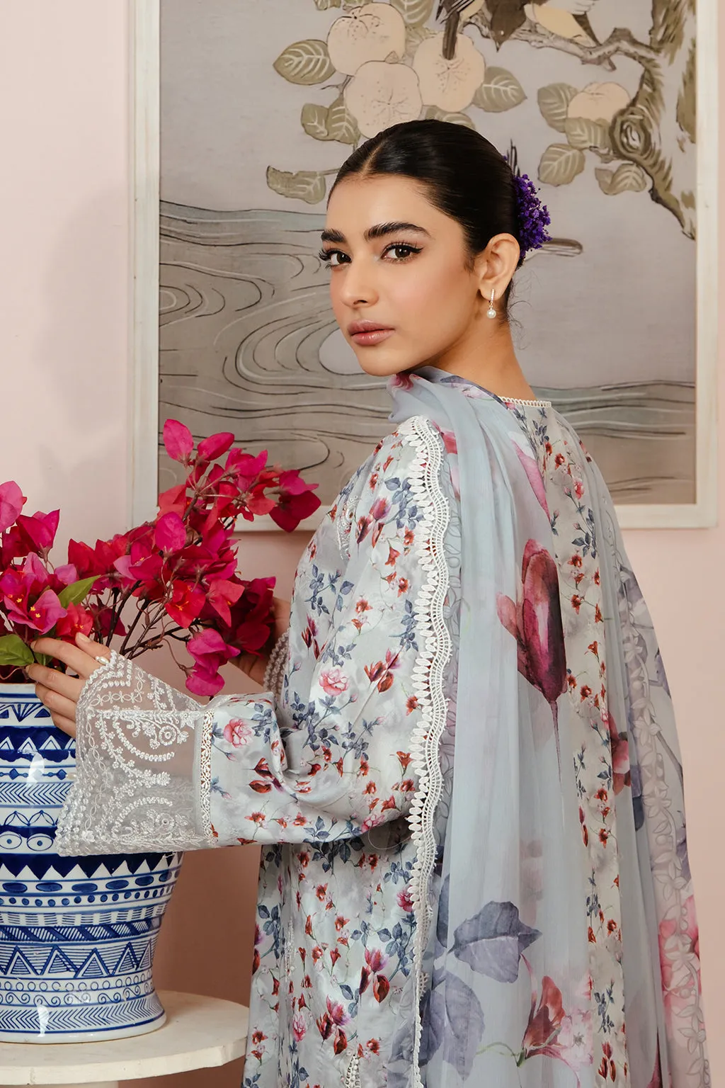 Afrozeh Malina Embroidered Luxury Lawn Unstitched 3Pc Suit AL-24-V3-04 EVORA