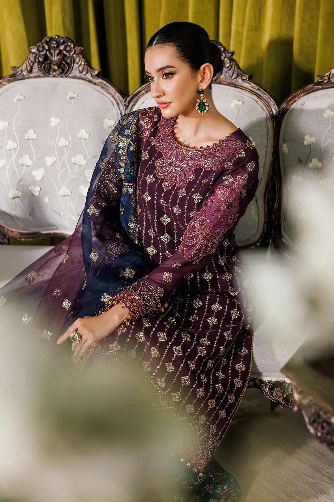 Alizeh Fashion Luxury Embroidered Chiffon Unstitched 3Pc Suit AF-CH-2173-Nagar B Magenta