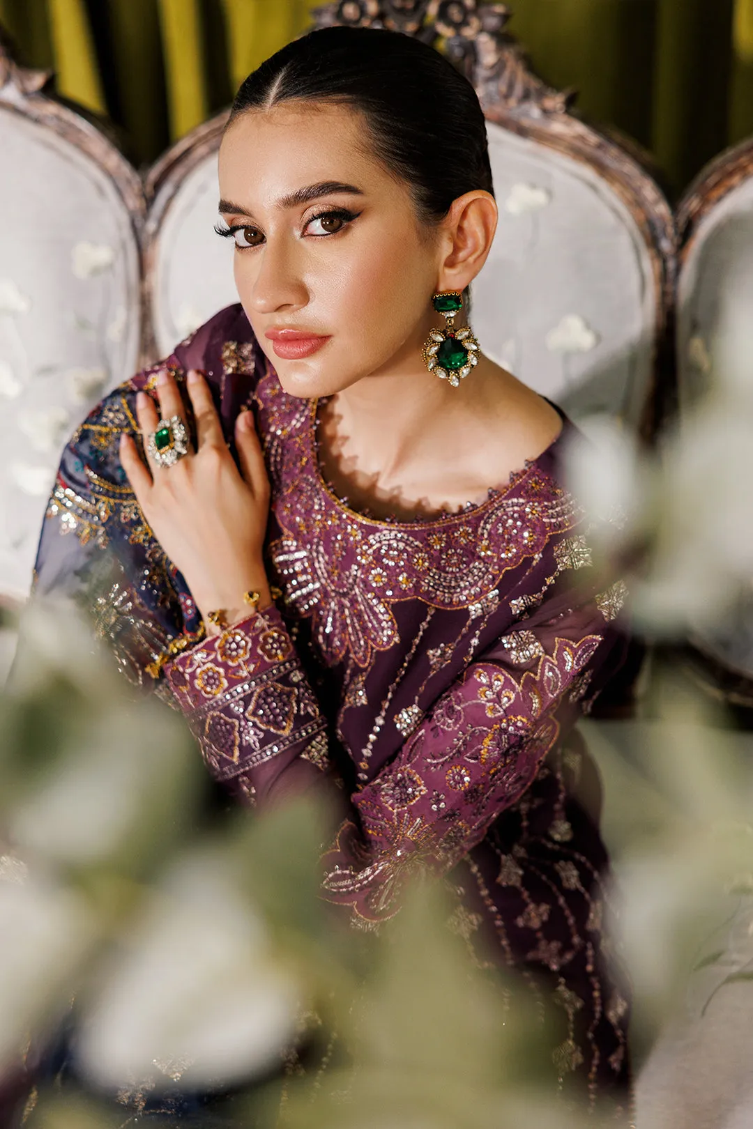 Alizeh Fashion Luxury Embroidered Chiffon Unstitched 3Pc Suit AF-CH-2173-Nagar B Magenta