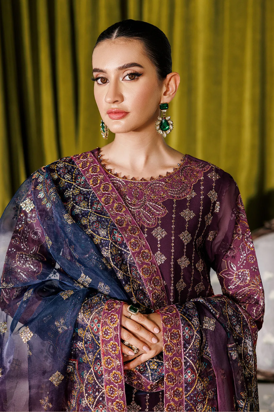 Alizeh Fashion Luxury Embroidered Chiffon Unstitched 3Pc Suit AF-CH-2173-Nagar B Magenta