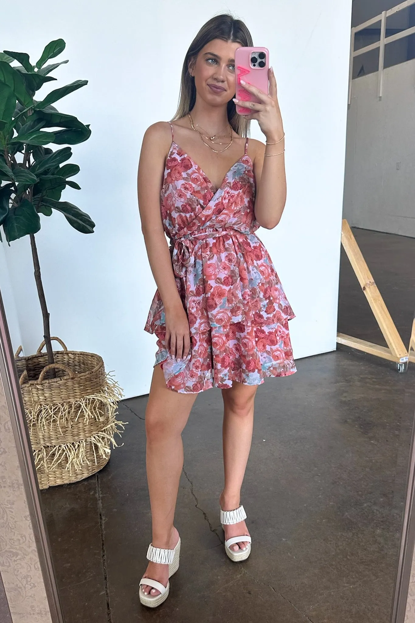 Always Blossoming Floral Ruffle Waist Tie Dress