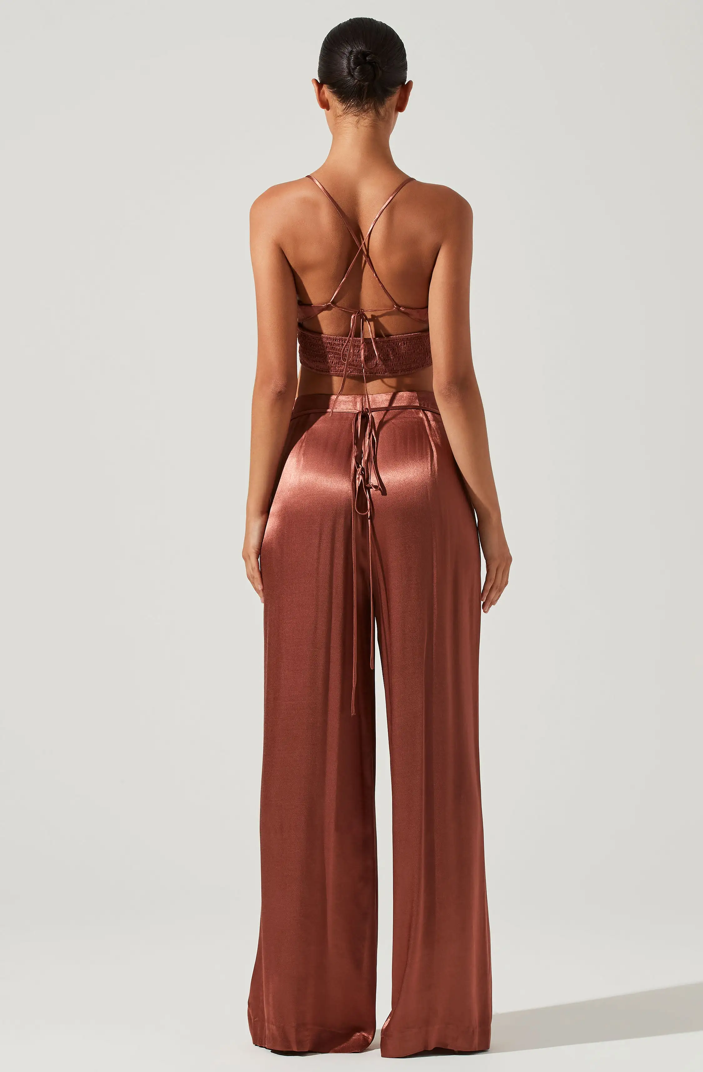 Amiah Satin Tie Waist Wide Leg Pants