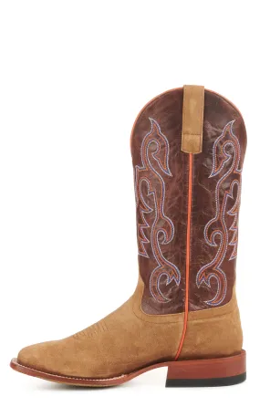 Anderson Bean Men's Horse Power Camel Roughout and Chocolate Wide Square Toe Cowboy Boots