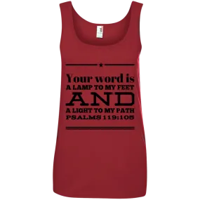 Bible Verses Ladies' 100% Ringspun Cotton Tank Top - Your Word Is Light To My Path ~Psalm 119:105~ Design 10 (Black Font)