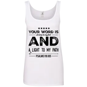 Bible Verses Ladies' 100% Ringspun Cotton Tank Top - Your Word Is Light To My Path ~Psalm 119:105~ Design 16 (Black Font)