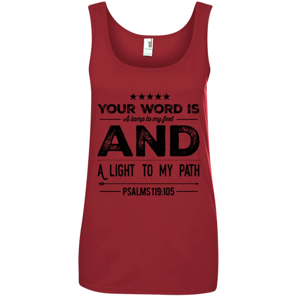 Bible Verses Ladies' 100% Ringspun Cotton Tank Top - Your Word Is Light To My Path ~Psalm 119:105~ Design 16 (Black Font)