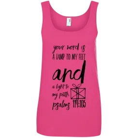 Bible Verses Ladies' 100% Ringspun Cotton Tank Top - Your Word Is Light To My Path ~Psalm 119:105~ Design 18 (Black Font)