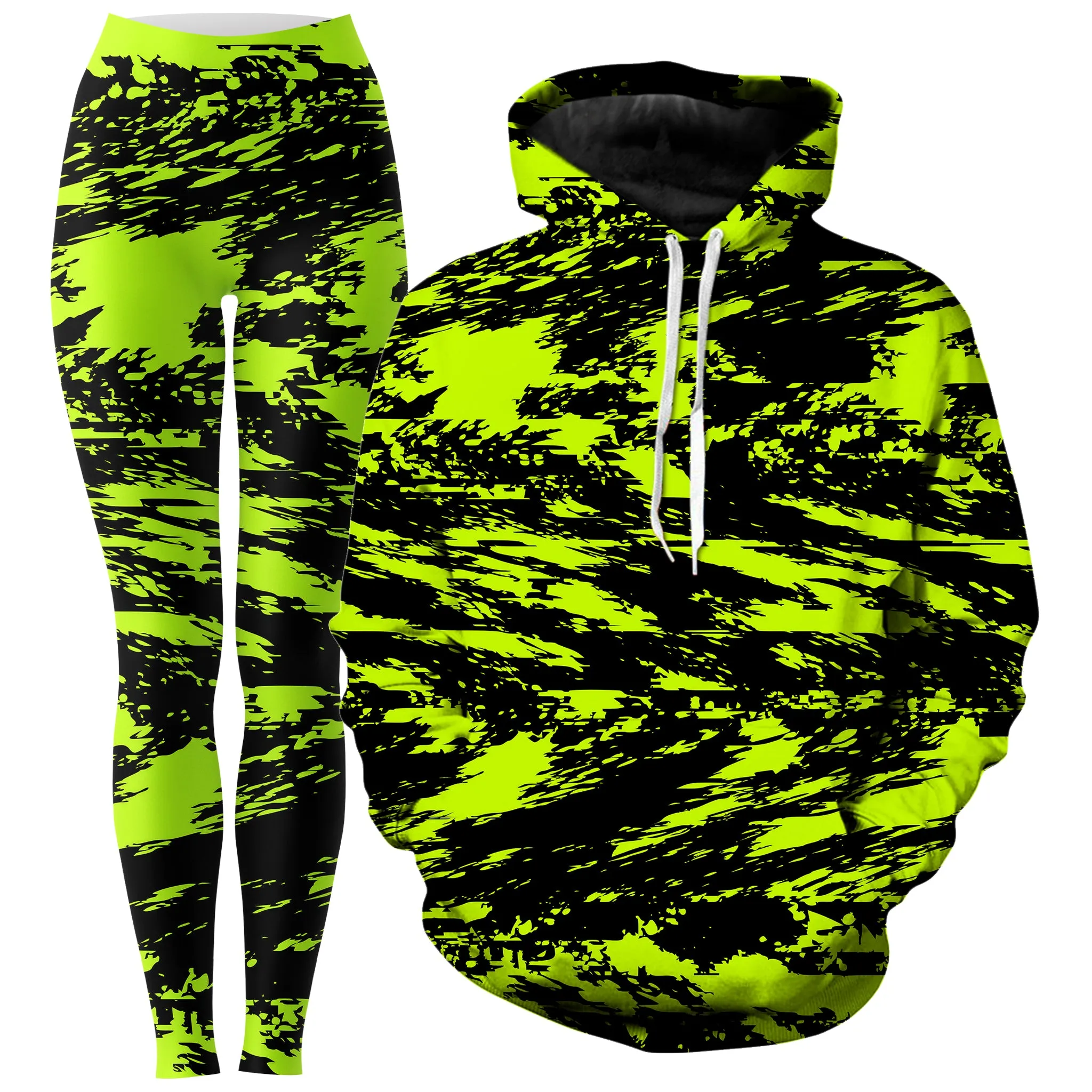 Black Lime Bolt Glitch Hoodie and Leggings Combo