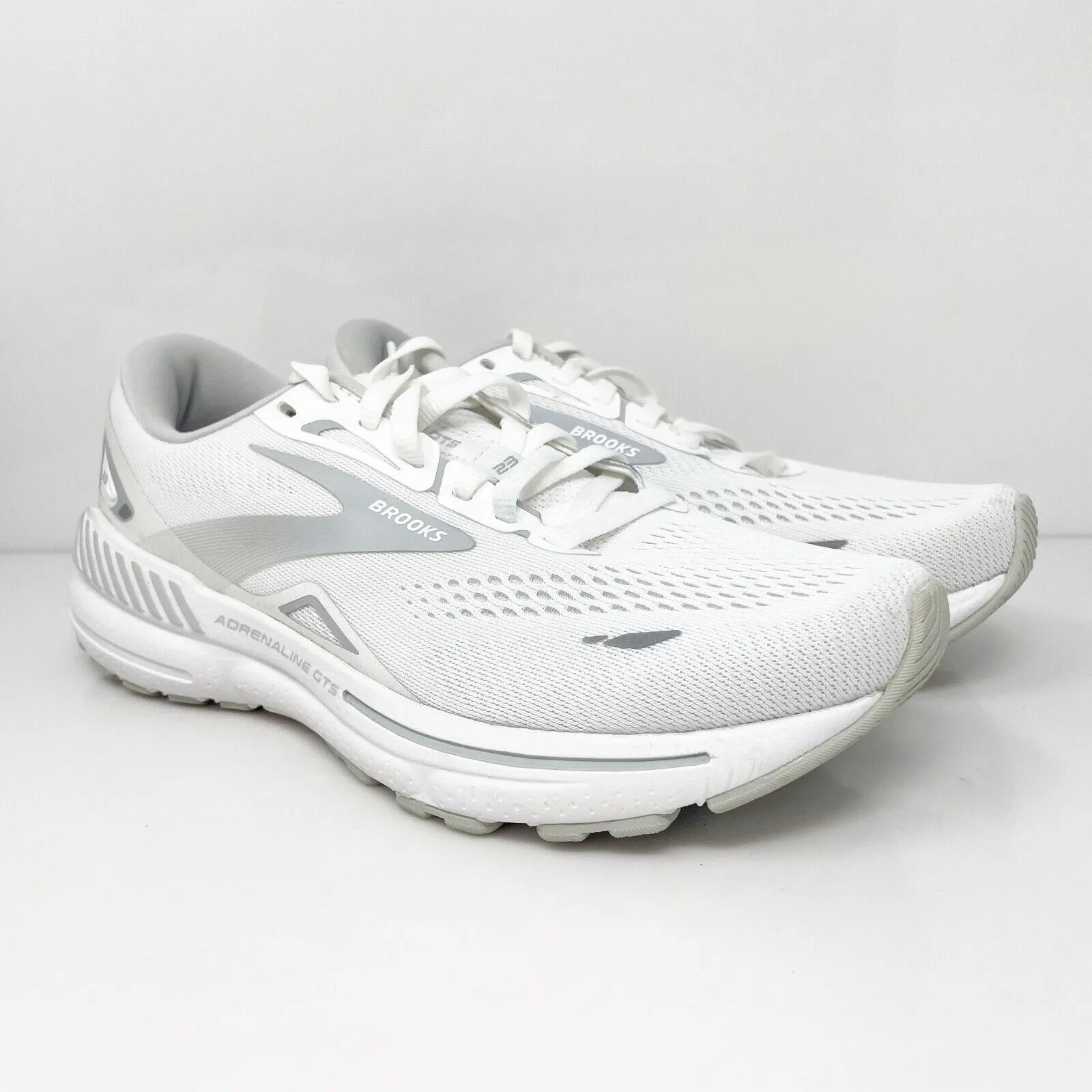 Brooks Womens Adrenaline GTS 23 1203811D104 White Running Shoes Sneaker Sz 7.5 D